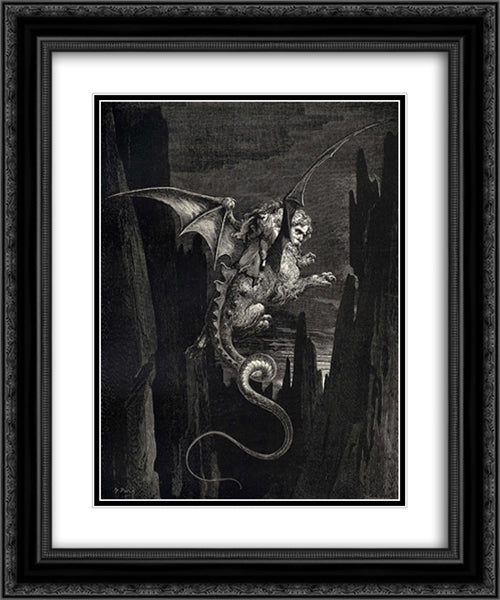 The Inferno, Canto 17, line 117: New terror I conceivd at the steep plunge 20x24 Black Ornate Wood Framed Art Print Poster with Double Matting by Dore, Gustave