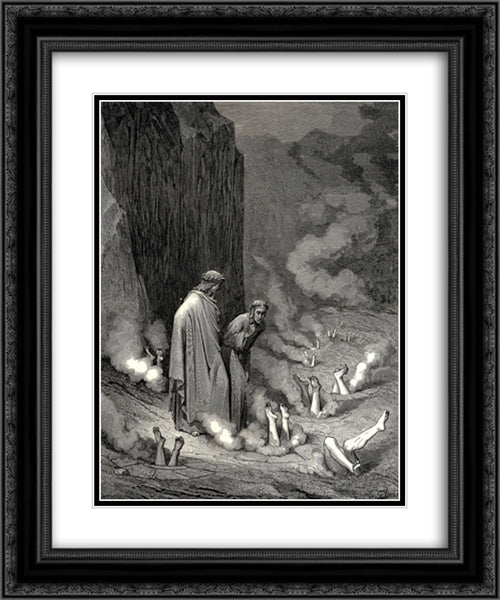 The Inferno, Canto 19, lines 10'11: There stood I like the friar, that doth shrive A wretch for murder doomd 20x24 Black Ornate Wood Framed Art Print Poster with Double Matting by Dore, Gustave