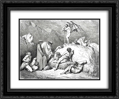 The Inferno, Canto 28, lines 69'72: call thou to mind Piero of Medicina, if again Returning, thou beholdst the pleasant land That from Vercelli slopes to Mercabo; 24x20 Black Ornate Wood Framed Art Print Poster with Double Matting by Dore, Gustave