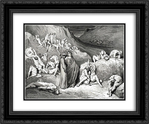 The Inferno, Canto 29, lines 79'81: The crust Came drawn from underneath in flakes, like scales Scrapd from the bream or fish of broader mail. 24x20 Black Ornate Wood Framed Art Print Poster with Double Matting by Dore, Gustave