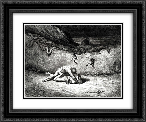 The Inferno, Canto 30, lines 33'34: That sprite of air is Schicchi; in like mood Of random mischief vent he still his spite. 24x20 Black Ornate Wood Framed Art Print Poster with Double Matting by Dore, Gustave