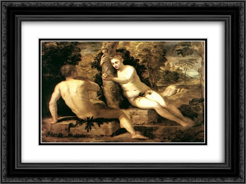 Adam and Eve 24x18 Black Ornate Wood Framed Art Print Poster with Double Matting by Tintoretto