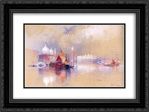 View of Venice 24x18 Black Ornate Wood Framed Art Print Poster with Double Matting by Moran, Thomas