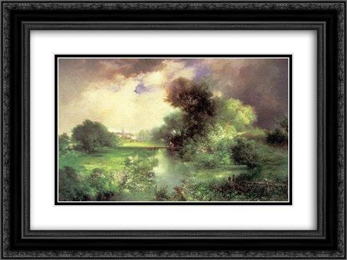 June, East Hampton 24x18 Black Ornate Wood Framed Art Print Poster with Double Matting by Moran, Thomas