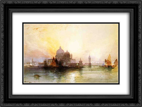 A View of Venice 24x18 Black Ornate Wood Framed Art Print Poster with Double Matting by Moran, Thomas