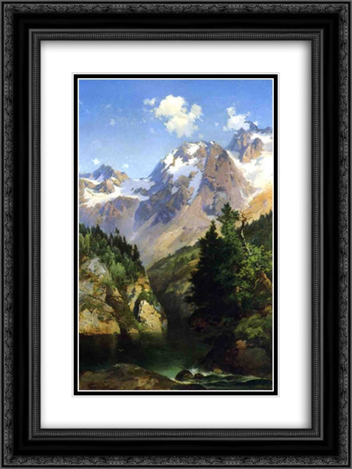 A Rocky Mountain Peak, Idaho Territory 18x24 Black Ornate Wood Framed Art Print Poster with Double Matting by Moran, Thomas