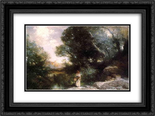 A Water Pocket in Southern Utah 24x18 Black Ornate Wood Framed Art Print Poster with Double Matting by Moran, Thomas