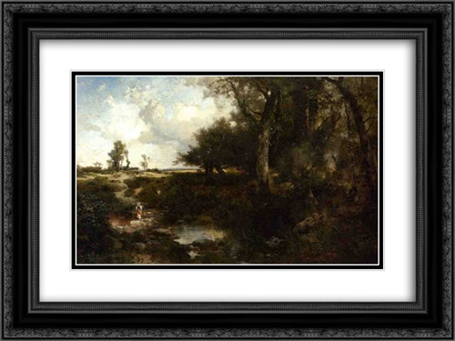 Crossing the Brook Near Plainfield, New Jersey 24x18 Black Ornate Wood Framed Art Print Poster with Double Matting by Moran, Thomas