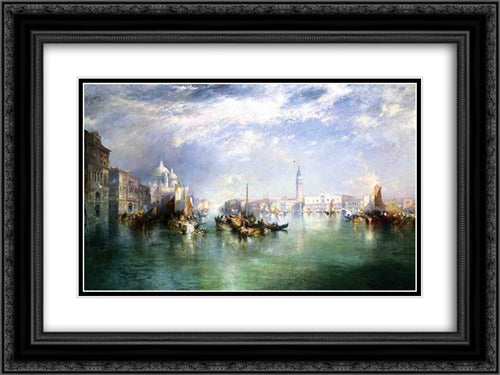 Entrance to the Grand Canal, Venice 24x18 Black Ornate Wood Framed Art Print Poster with Double Matting by Moran, Thomas