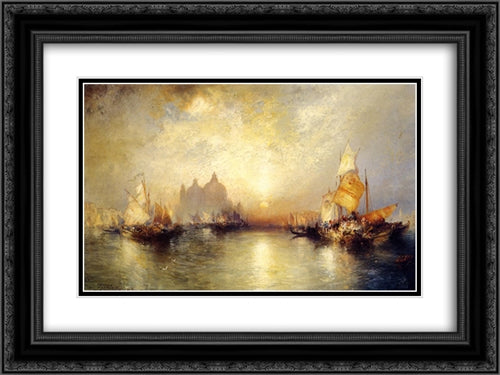 Entrance to the Grand Canal, Venice 24x18 Black Ornate Wood Framed Art Print Poster with Double Matting by Moran, Thomas