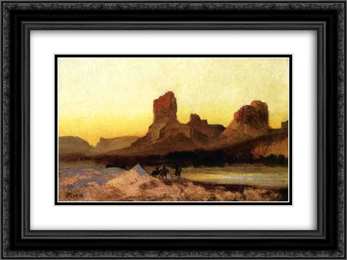 Indians at the Green River 24x18 Black Ornate Wood Framed Art Print Poster with Double Matting by Moran, Thomas