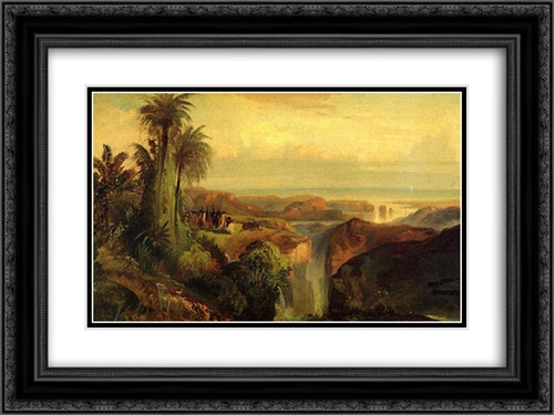 Indians on a Cliff 24x18 Black Ornate Wood Framed Art Print Poster with Double Matting by Moran, Thomas