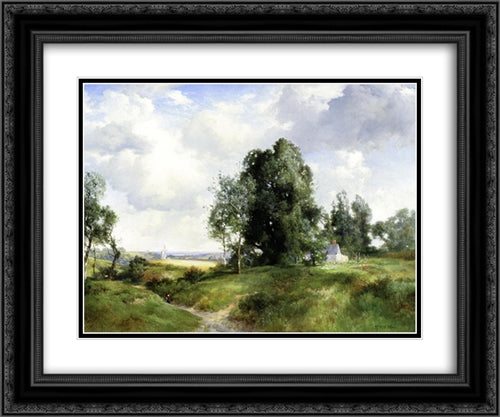 Old Windmill, East Hampton, Long Island, New York 24x20 Black Ornate Wood Framed Art Print Poster with Double Matting by Moran, Thomas
