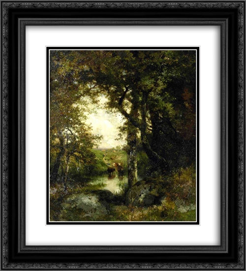 Pool in the Forest, Long Island 20x22 Black Ornate Wood Framed Art Print Poster with Double Matting by Moran, Thomas