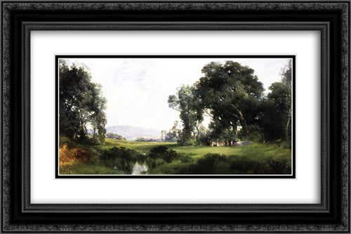 The Picnic 24x16 Black Ornate Wood Framed Art Print Poster with Double Matting by Moran, Thomas