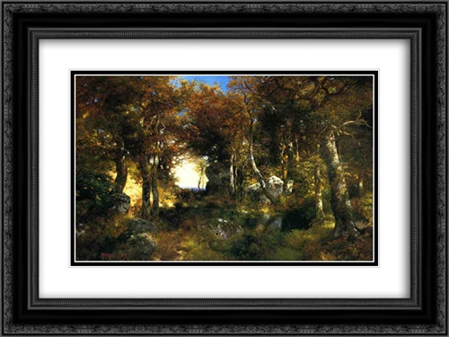 The Woodland Pool 24x18 Black Ornate Wood Framed Art Print Poster with Double Matting by Moran, Thomas