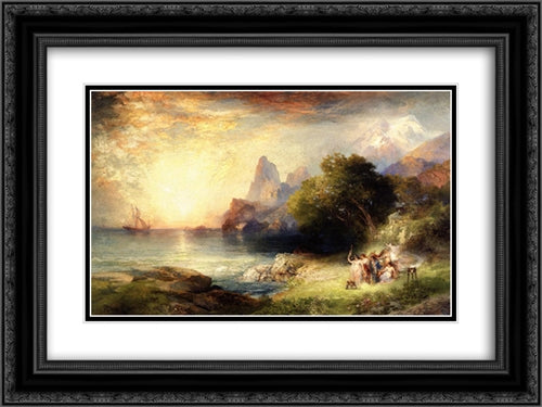 Ulysses and the Sirens 24x18 Black Ornate Wood Framed Art Print Poster with Double Matting by Moran, Thomas