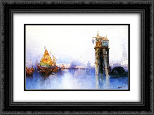 Venetian Canal Scene 24x18 Black Ornate Wood Framed Art Print Poster with Double Matting by Moran, Thomas