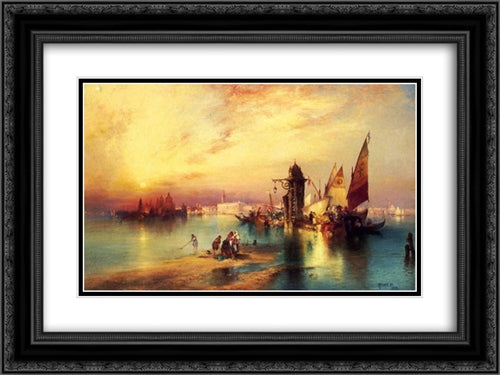 Venice 24x18 Black Ornate Wood Framed Art Print Poster with Double Matting by Moran, Thomas
