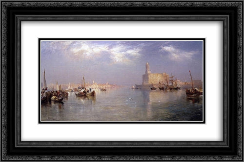 Vera Cruz Harbor 24x16 Black Ornate Wood Framed Art Print Poster with Double Matting by Moran, Thomas