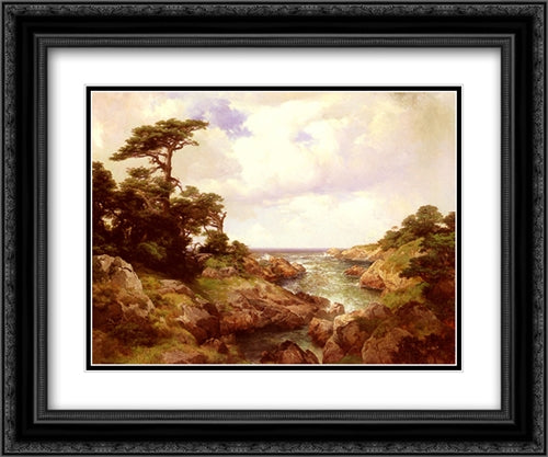 Monterey Coast 24x20 Black Ornate Wood Framed Art Print Poster with Double Matting by Moran, Thomas