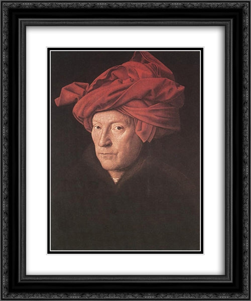Man in a Turban 20x24 Black Ornate Wood Framed Art Print Poster with Double Matting by van Eyck, Jan