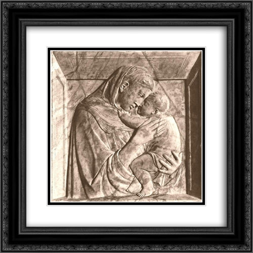 Pazzi Madonna 20x20 Black Ornate Wood Framed Art Print Poster with Double Matting by Donatello