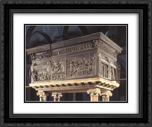Pulpit on the right 24x20 Black Ornate Wood Framed Art Print Poster with Double Matting by Donatello