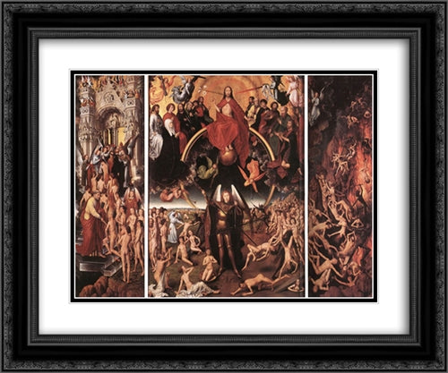 Last Judgment Triptych (open) 24x20 Black Ornate Wood Framed Art Print Poster with Double Matting by Memling, Hans