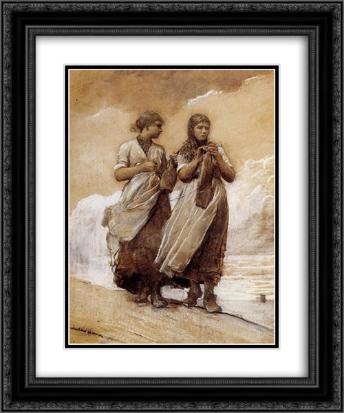 Fishergirls on Shore, Tynemouth 20x24 Black Ornate Wood Framed Art Print Poster with Double Matting by Homer, Winslow
