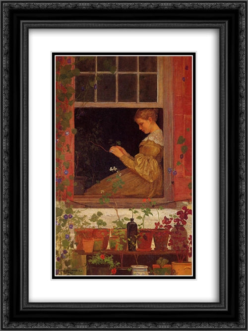 Morning Glories 18x24 Black Ornate Wood Framed Art Print Poster with Double Matting by Homer, Winslow
