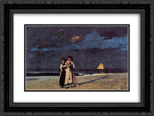 Promenade on the Beach 24x18 Black Ornate Wood Framed Art Print Poster with Double Matting by Homer, Winslow