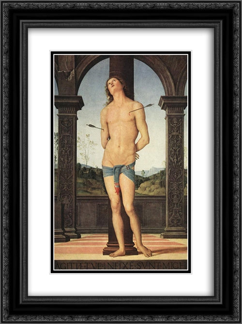 St Sebastian 18x24 Black Ornate Wood Framed Art Print Poster with Double Matting by Perugino, Pietro