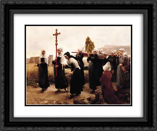 Le Pardon de Ploumanach 24x20 Black Ornate Wood Framed Art Print Poster with Double Matting by L'Hermitte, Leon Augustin