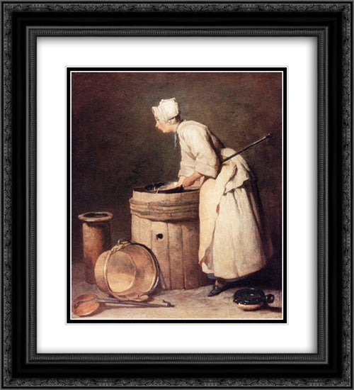 The Scullery Maid 20x22 Black Ornate Wood Framed Art Print Poster with Double Matting by Chardin, Jean Baptiste Simeon