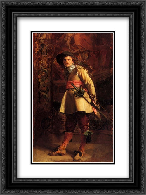Musketeer 18x24 Black Ornate Wood Framed Art Print Poster with Double Matting by Meissonier, Ernest