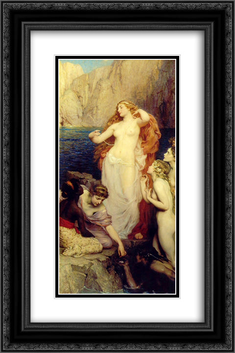 The Pearls of Aphrodite 16x24 Black Ornate Wood Framed Art Print Poster with Double Matting by Draper, Herbert James Draper