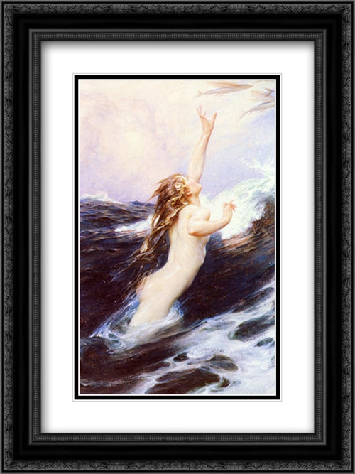 Flying Fish 18x24 Black Ornate Wood Framed Art Print Poster with Double Matting by Draper, Herbert James Draper