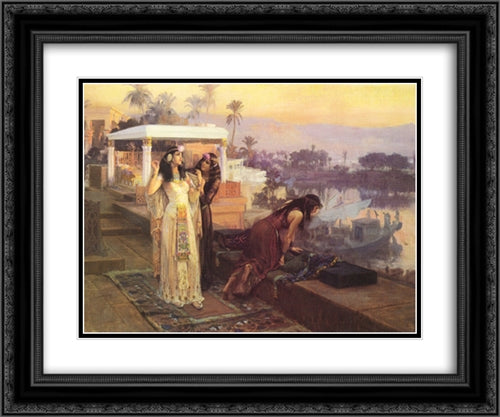 Cleopatra on the Terraces of Philae 24x20 Black Ornate Wood Framed Art Print Poster with Double Matting by Bridgman, Frederick Arthur