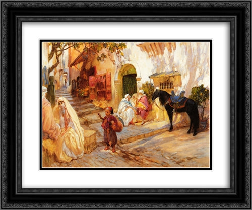 A Street in Algeria 24x20 Black Ornate Wood Framed Art Print Poster with Double Matting by Bridgman, Frederick Arthur