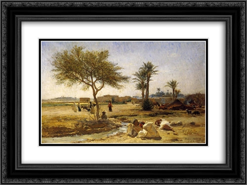 An Arab Village 24x18 Black Ornate Wood Framed Art Print Poster with Double Matting by Bridgman, Frederick Arthur