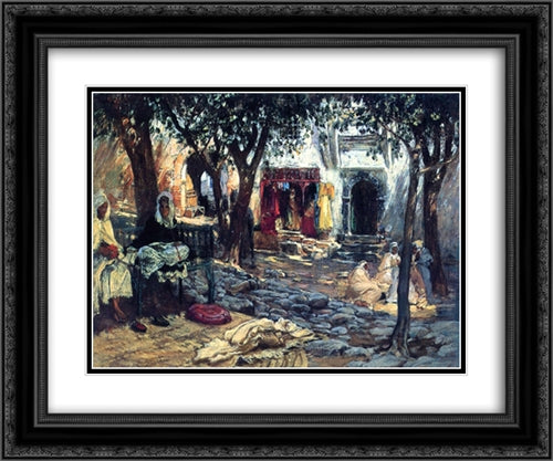 Idle Moments: An Arab Courtyard 24x20 Black Ornate Wood Framed Art Print Poster with Double Matting by Bridgman, Frederick Arthur