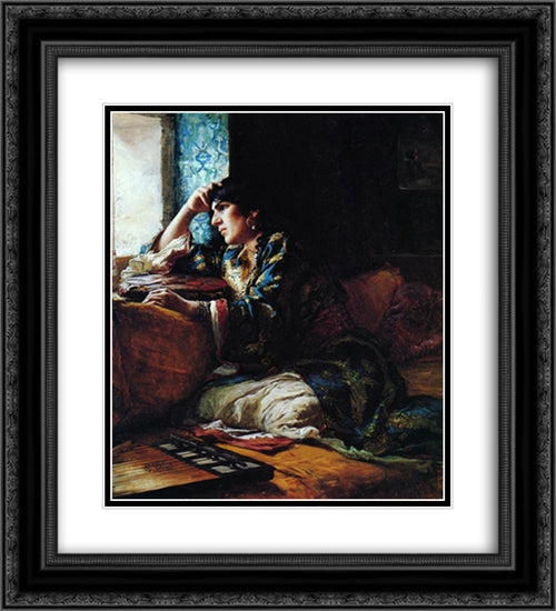 Aicha, a Woman of Morocco 20x22 Black Ornate Wood Framed Art Print Poster with Double Matting by Bridgman, Frederick Arthur