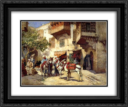 Marketplace in North Africa 24x20 Black Ornate Wood Framed Art Print Poster with Double Matting by Bridgman, Frederick Arthur