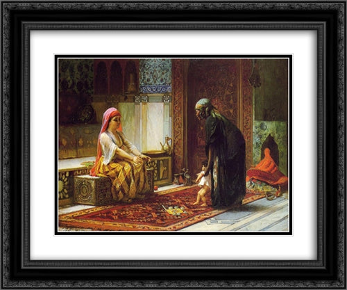 Mother and Child 24x20 Black Ornate Wood Framed Art Print Poster with Double Matting by Bridgman, Frederick Arthur