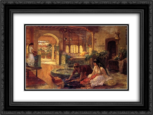 Orientalist Interior 24x18 Black Ornate Wood Framed Art Print Poster with Double Matting by Bridgman, Frederick Arthur