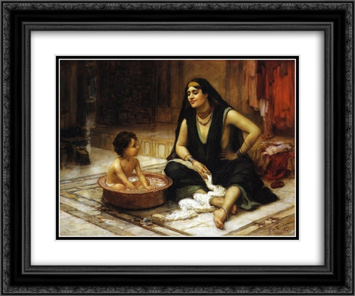 The Bathing Cove 24x20 Black Ornate Wood Framed Art Print Poster with Double Matting by Bridgman, Frederick Arthur