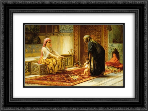 The First Steps 24x18 Black Ornate Wood Framed Art Print Poster with Double Matting by Bridgman, Frederick Arthur