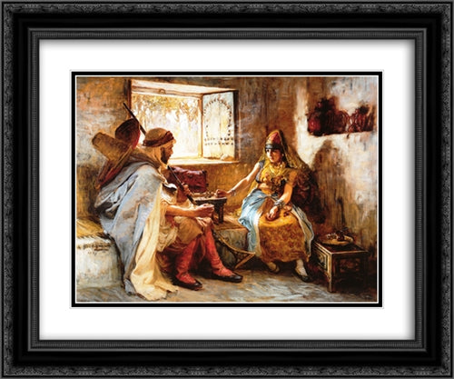 The Game of Chance 24x20 Black Ornate Wood Framed Art Print Poster with Double Matting by Bridgman, Frederick Arthur