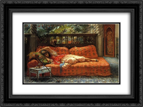 The Siesta 24x18 Black Ornate Wood Framed Art Print Poster with Double Matting by Bridgman, Frederick Arthur